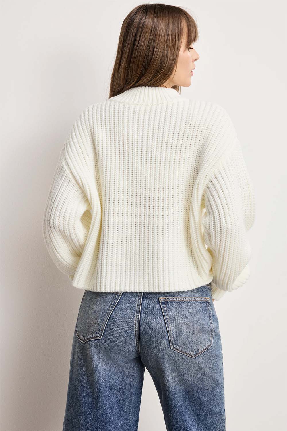 Good American - Chunky Knit Mock Sweater - Ivory - Back