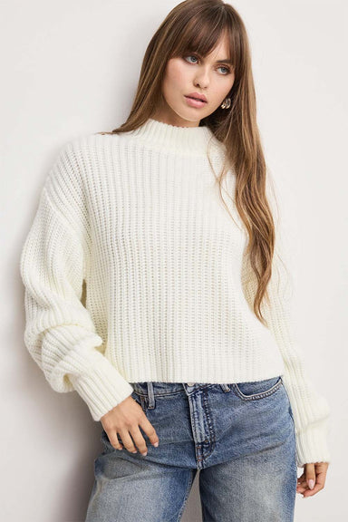 Good American - Chunky Knit Mock Sweater - Ivory - Front