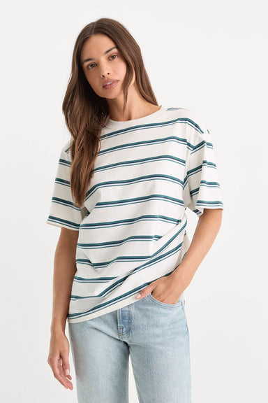 good american cotton stripe oversized tee harbor cloud white profile