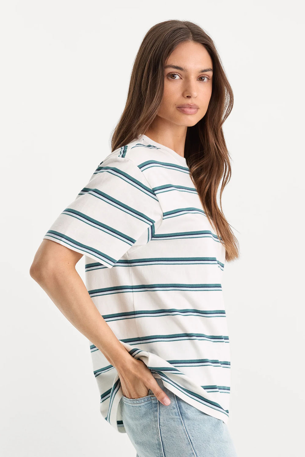 good american cotton stripe oversized tee harbor cloud white side