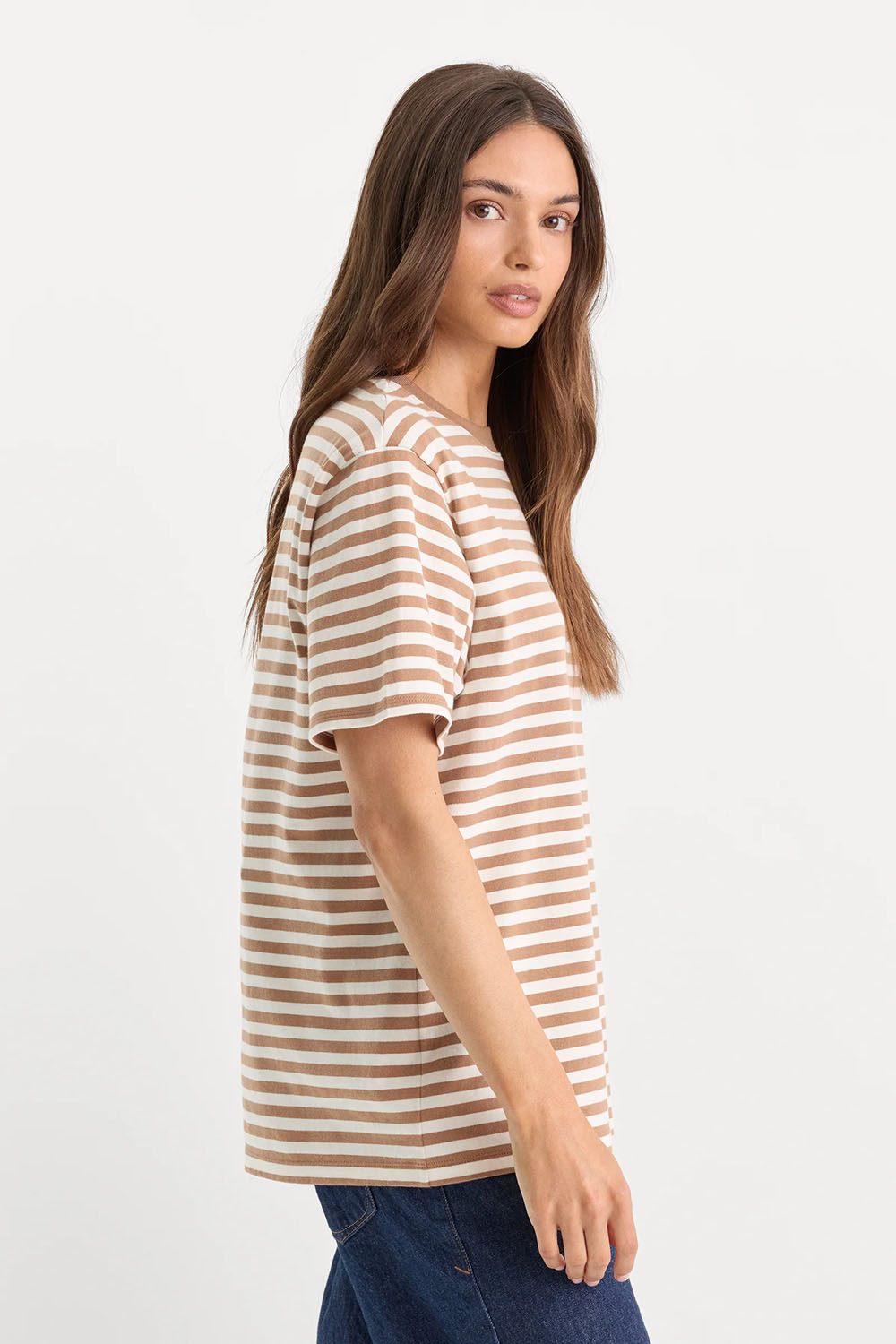 good american cotton stripe oversized tee hearth side