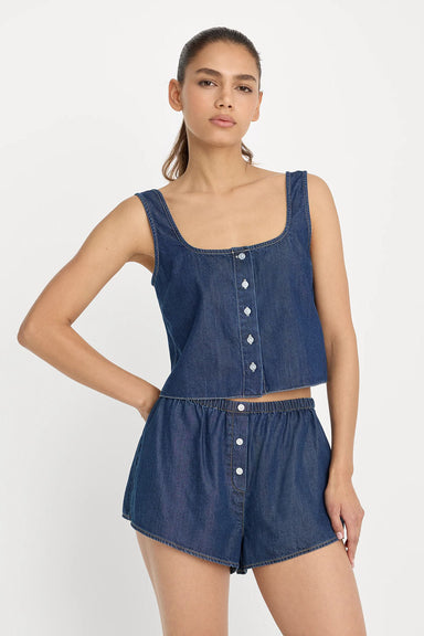 good american denim button front tank indigo1187 front