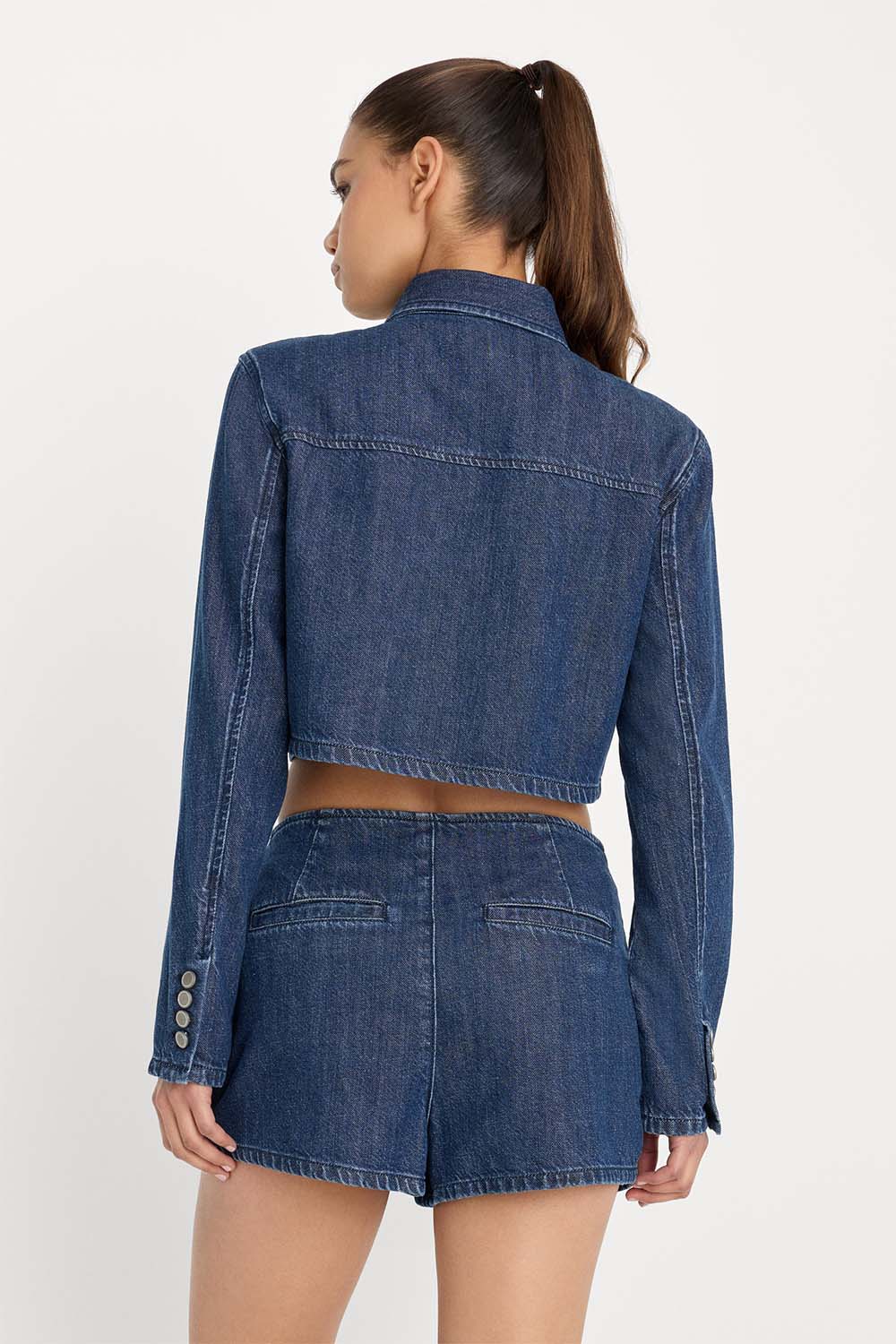 good american denim cropped jacket indigo back