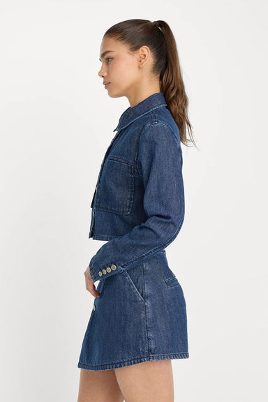 good american denim cropped jacket indigo side