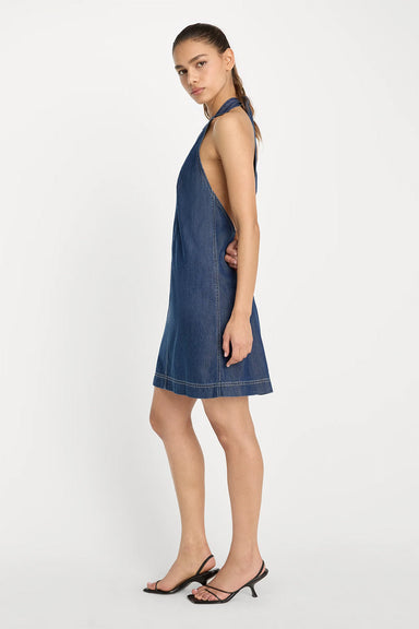 good american denim halter shift dress indigo side