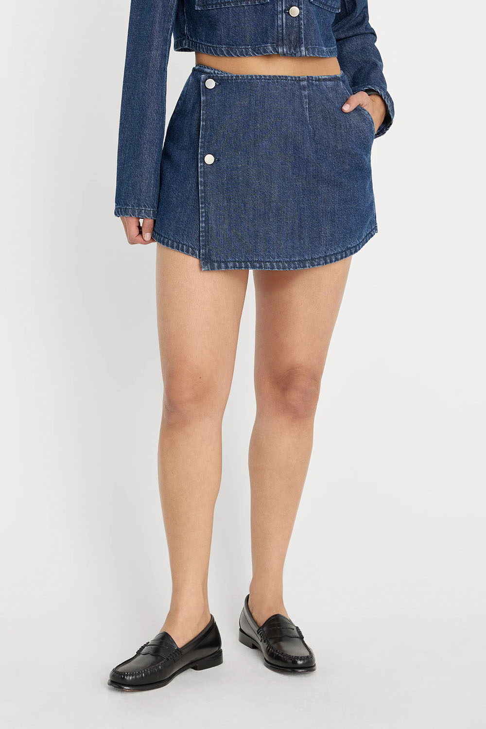 good american denim skort indigo1187 front detail