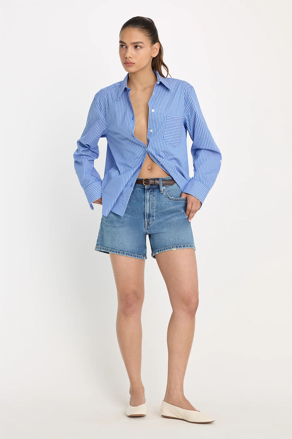 good american everyday shorts indigo1102 front