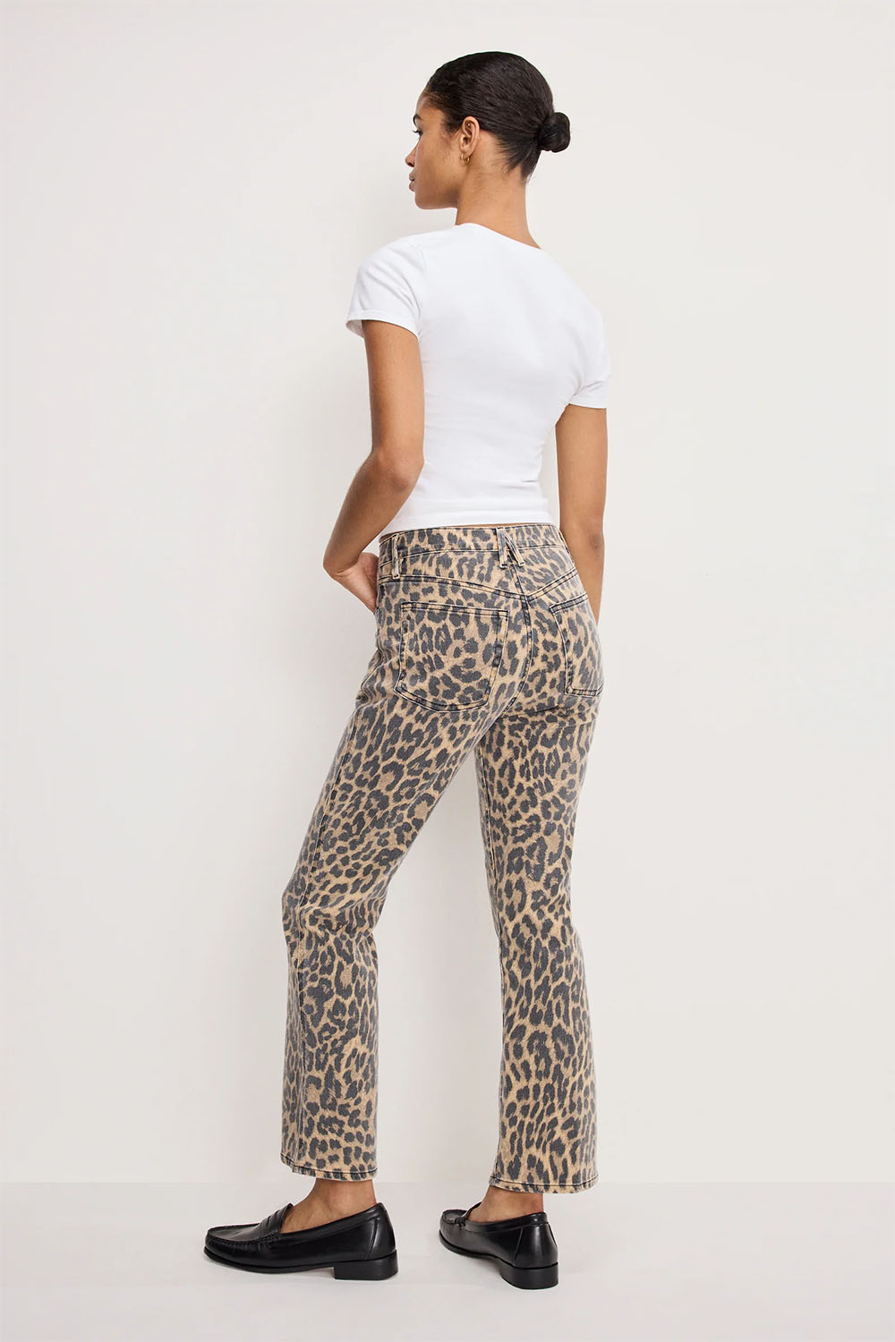 good american good standard kick flare lucky leopard back