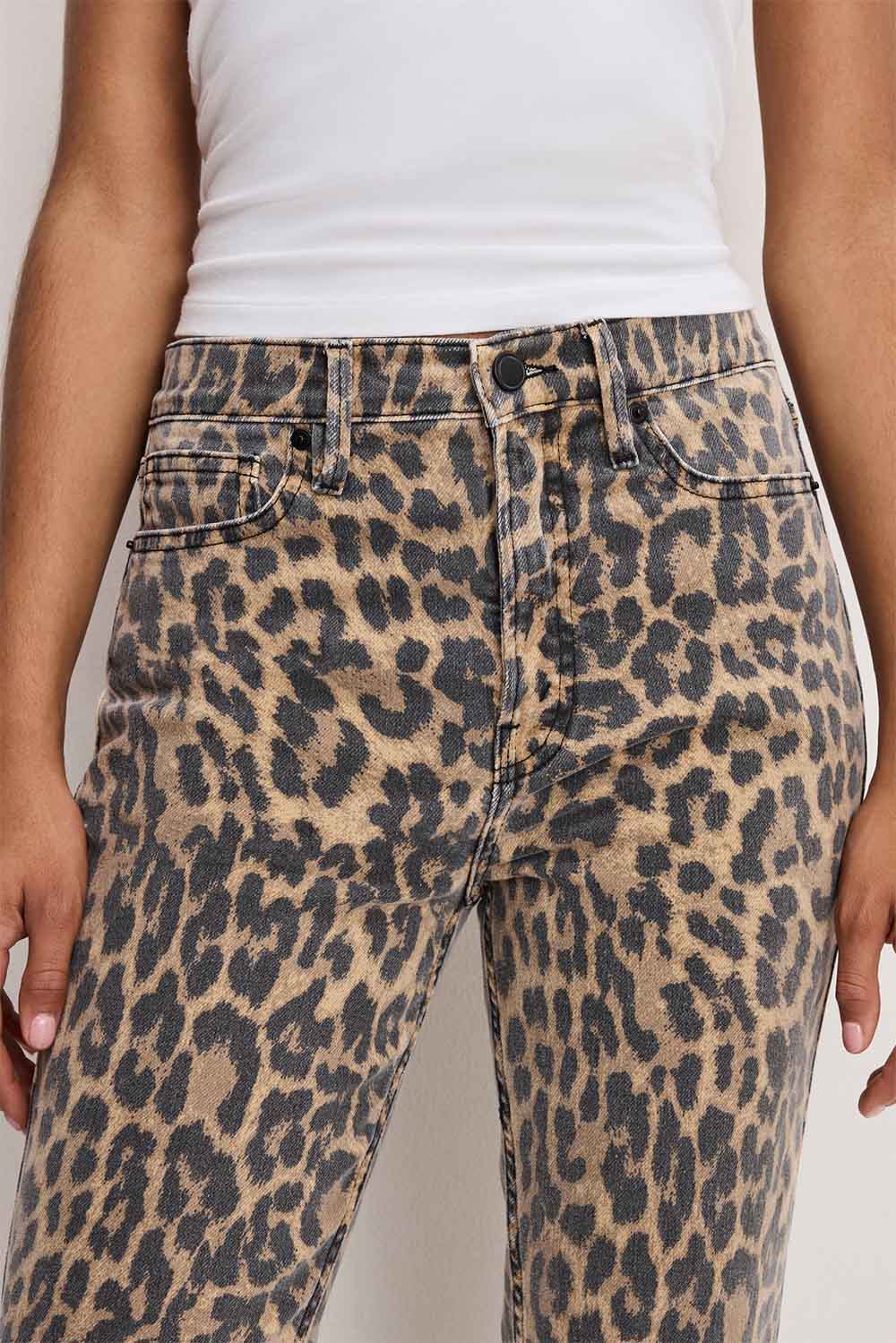 good american good standard kick flare lucky leopard detail