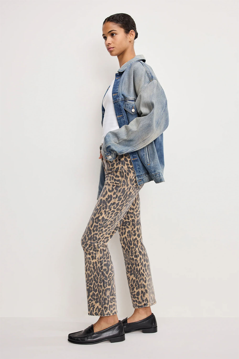 good american good standard kick flare lucky leopard side