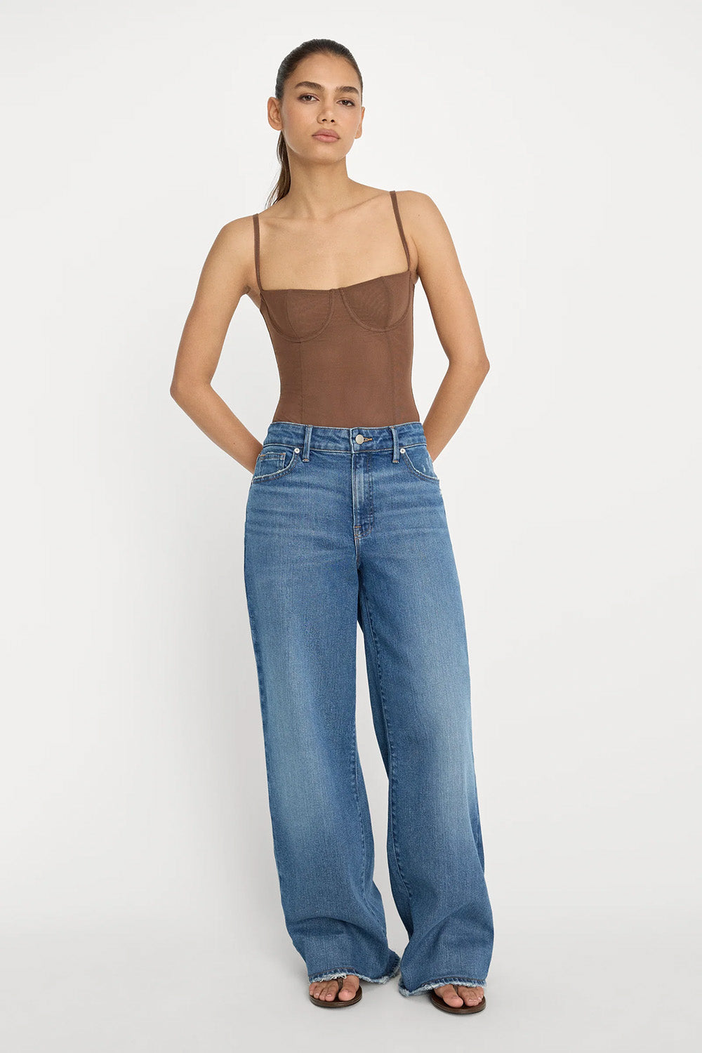 good american mesh bustier bodysuit saddlewood
