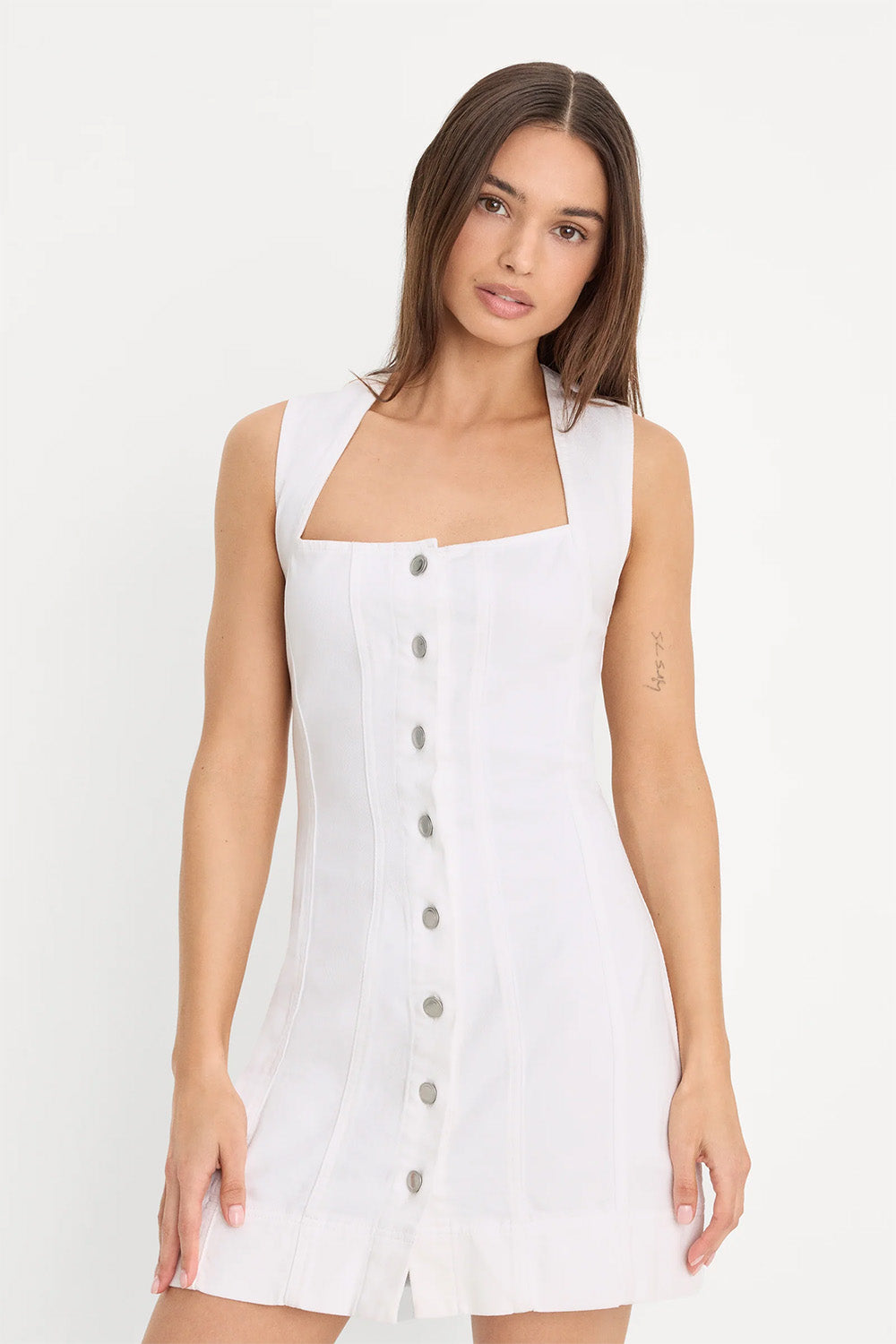 good american mini button front dress white