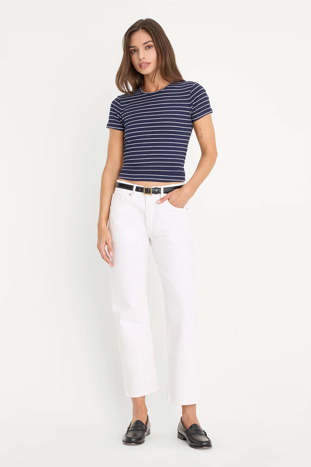 good american modal rib stripe baby tee horizon ink