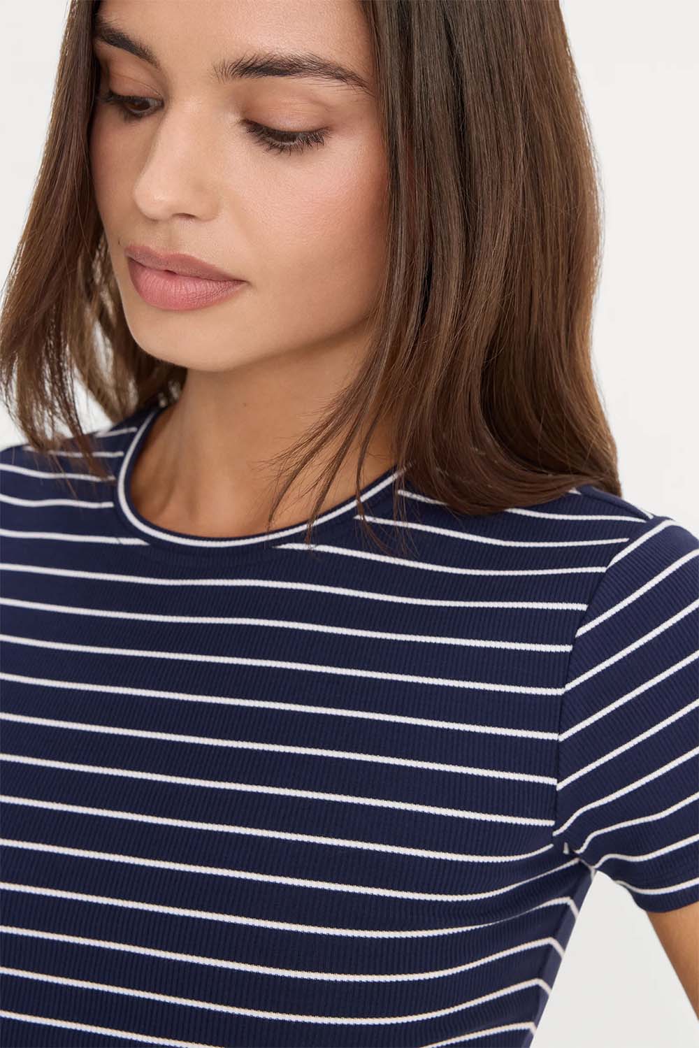 good american modal rib stripe baby tee horizon ink detail