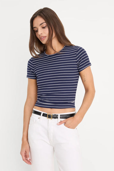 good american modal rib stripe baby tee horizon ink front