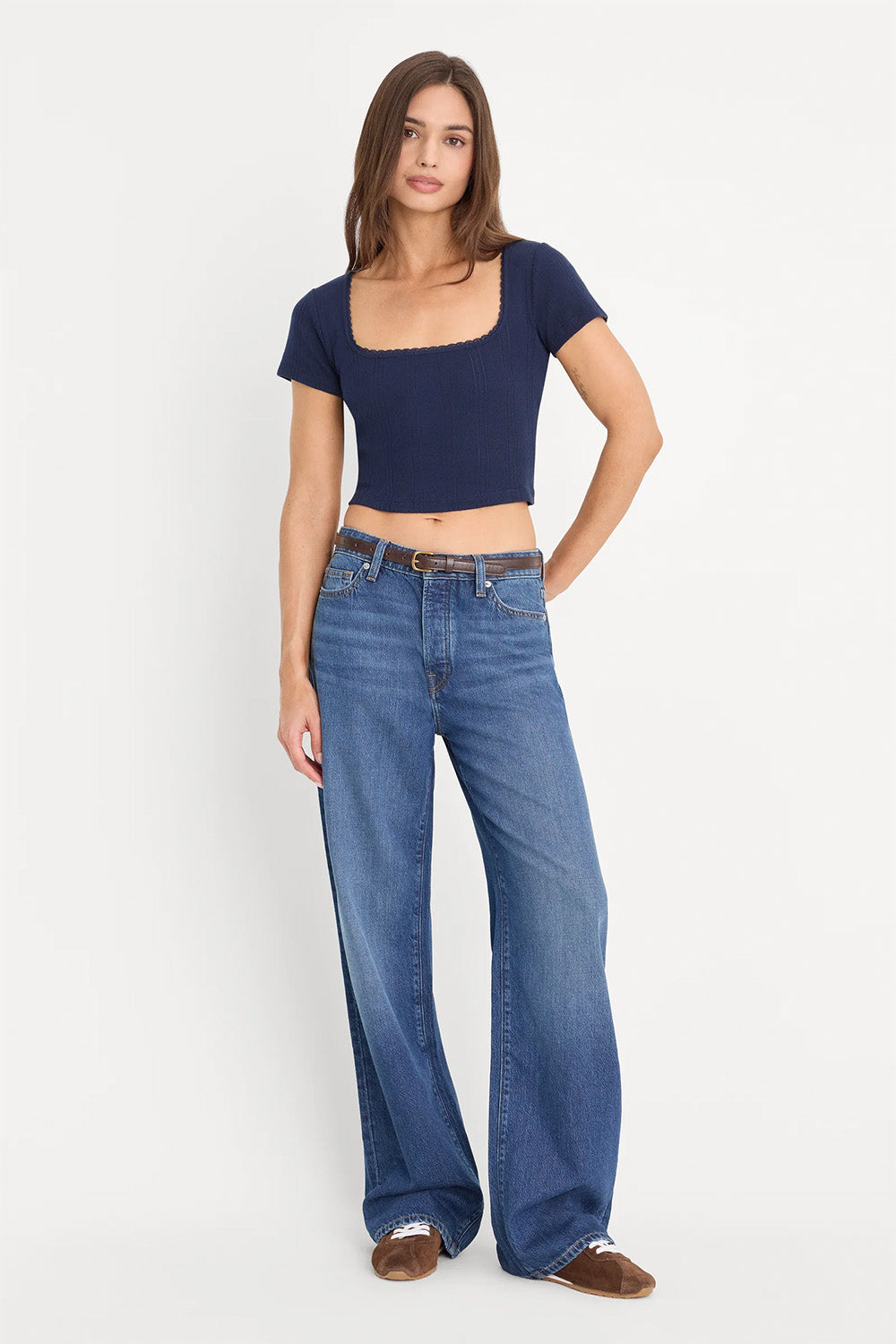 good american pointelle square neck crop top horizon ink