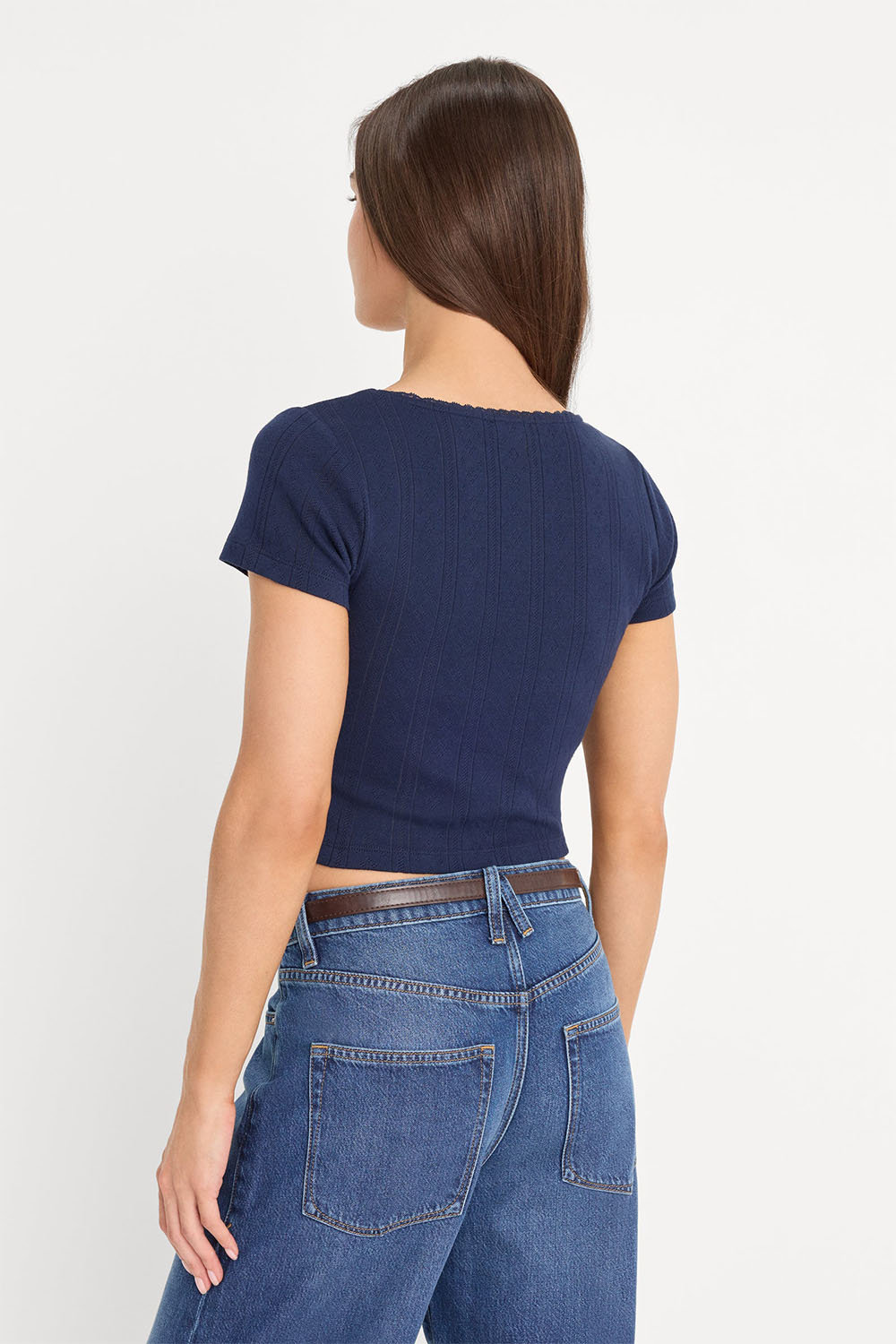 good american pointelle square neck crop top horizon ink back