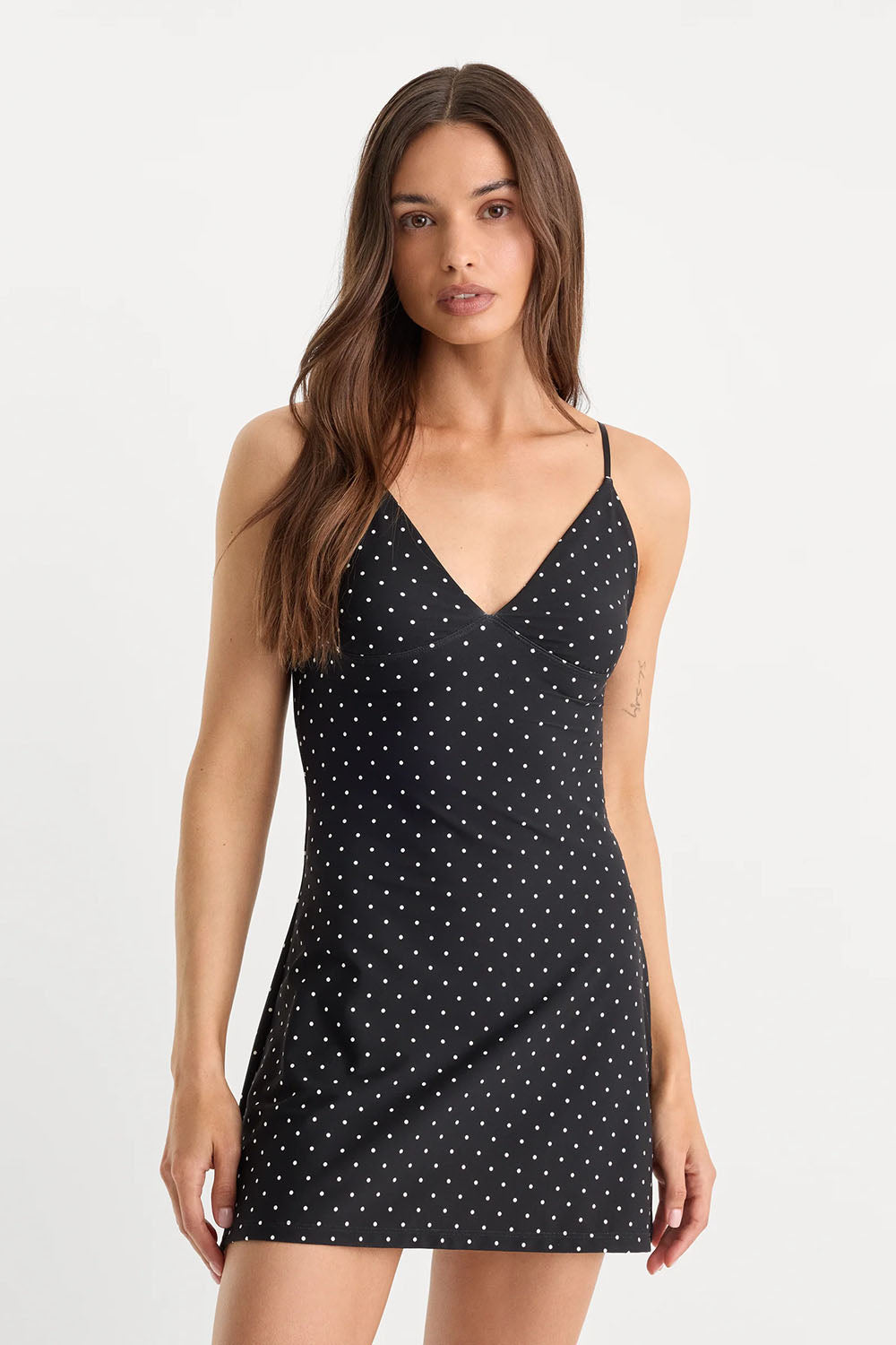 good american sculpting cami mini dress mini dot black