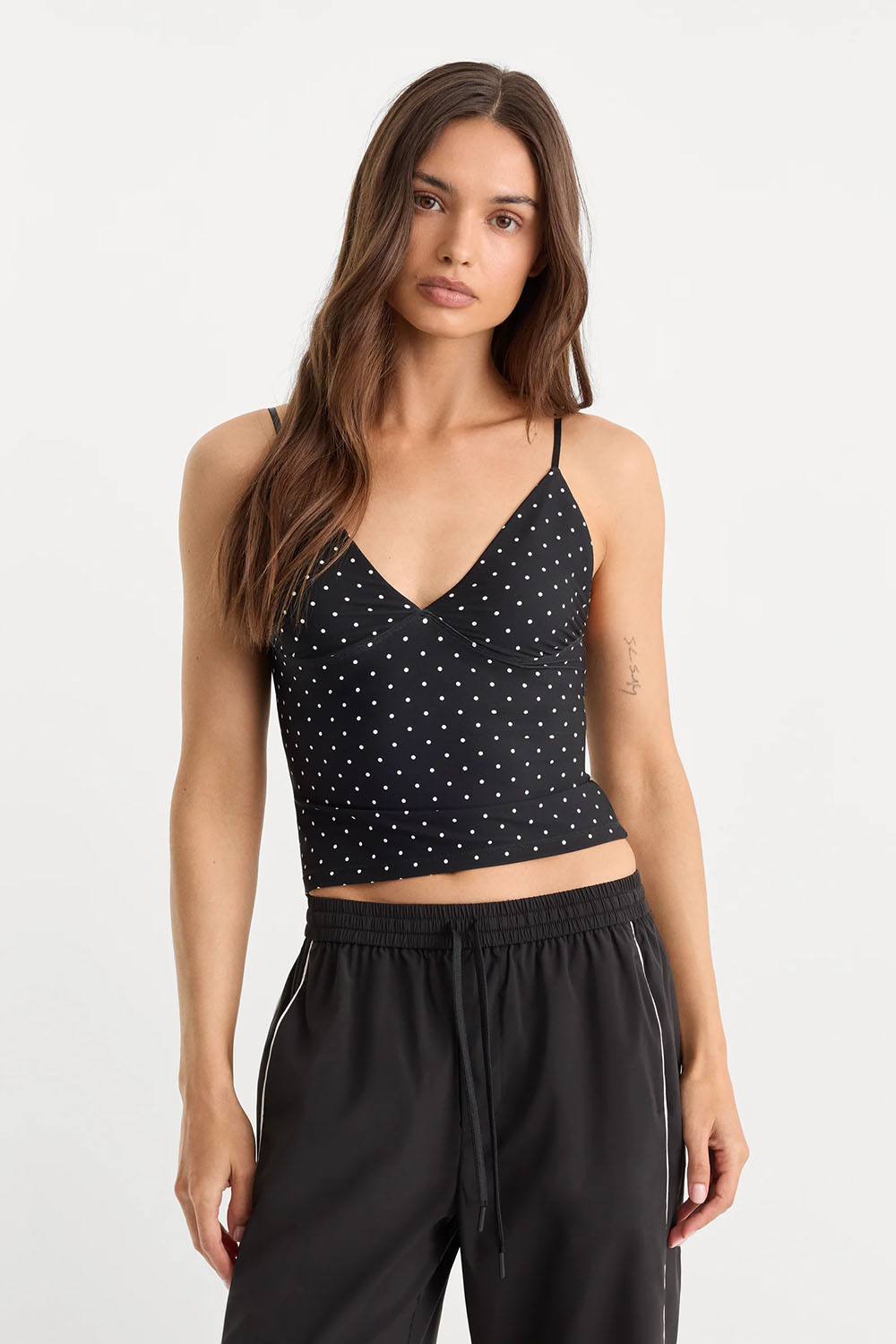 good american sculpting cami top mini dot black front