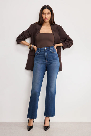 Good American - Soft Tech Curve Straight Jeans - Indigo - Front