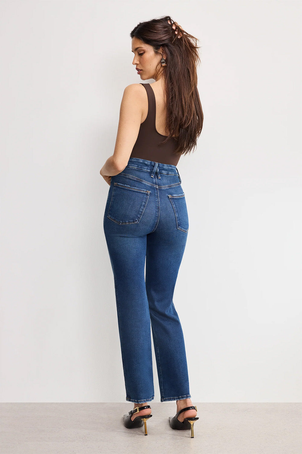 Good American - Soft Tech Curve Straight Jeans - Indigo - Back