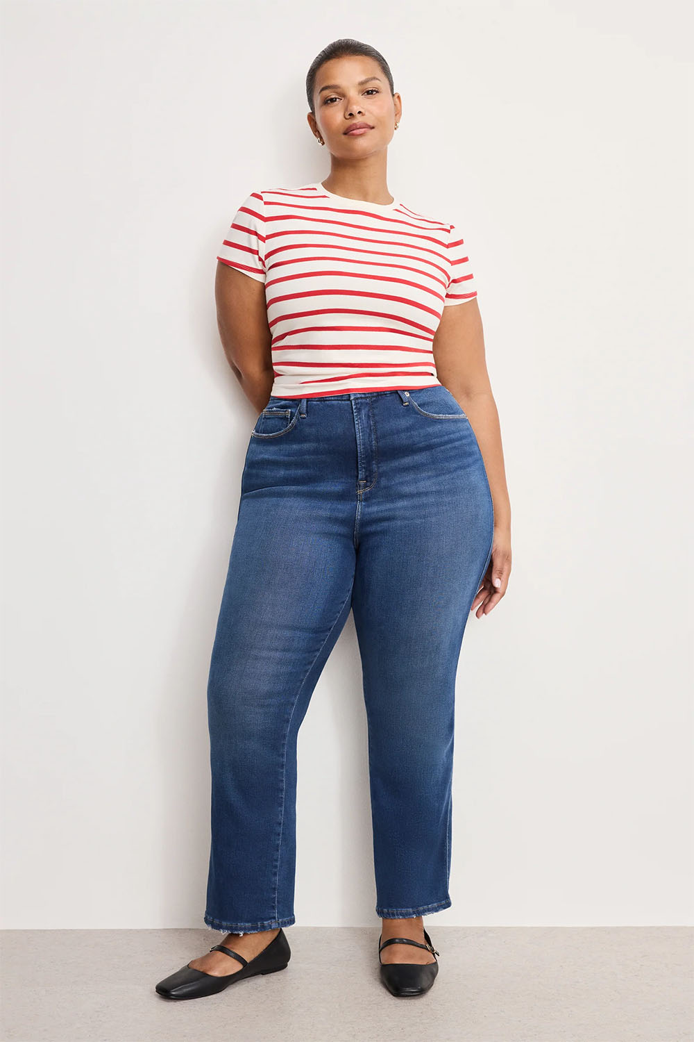 Good American - Soft Tech Curve Straight Jeans - Indigo - Plus Front