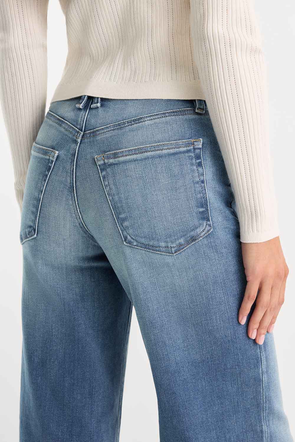 good american soft tech waist palazzo ankle jeans indigo1238 detail