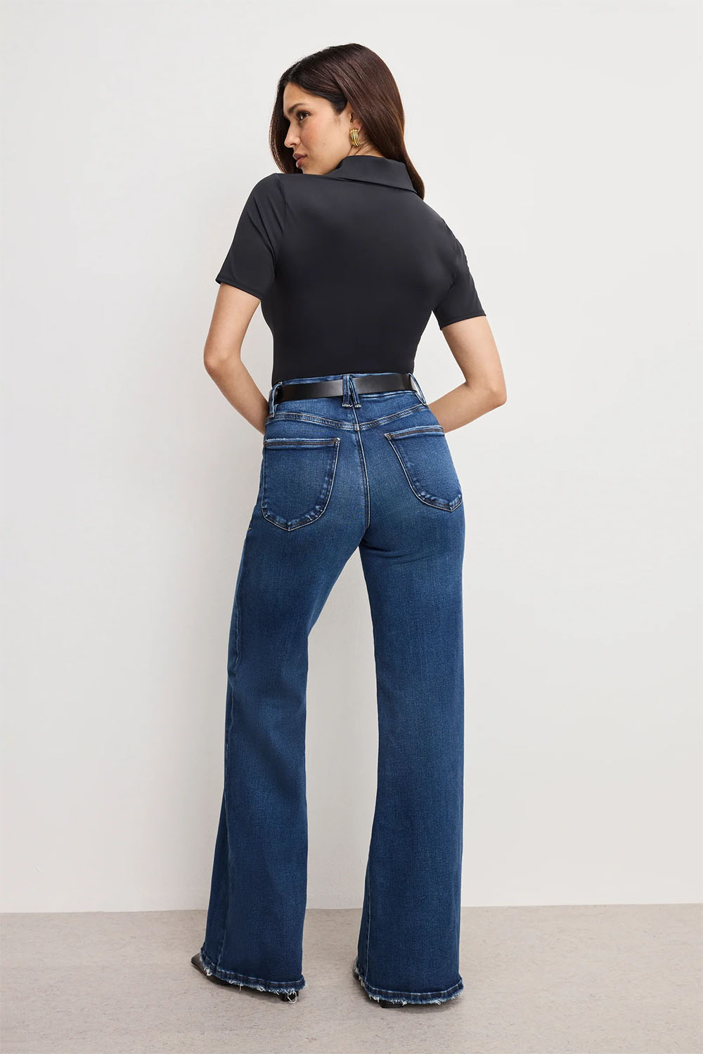 good american soft tech waist palazzo jeans indigo511 back