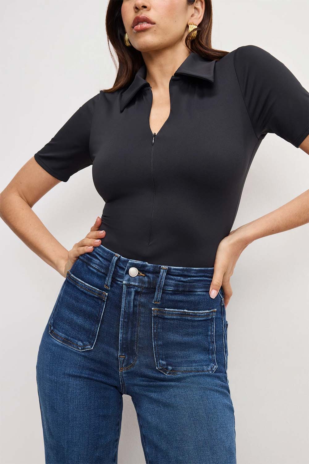 good american soft tech waist palazzo jeans indigo511 detail