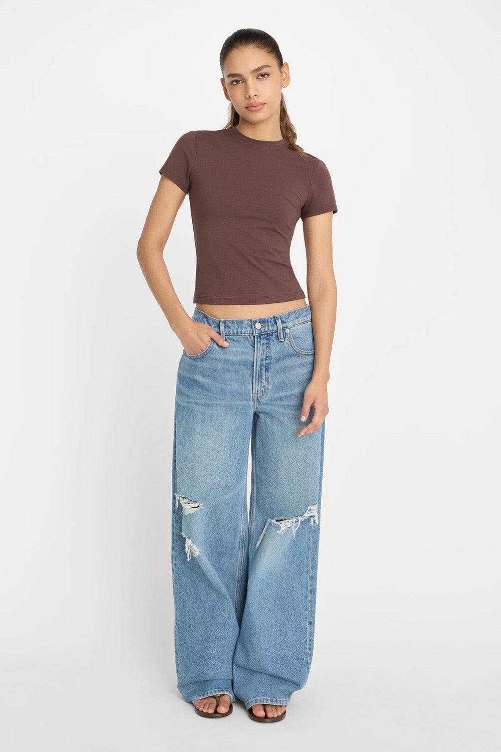 good american super stretch baby tee bitter cocoa