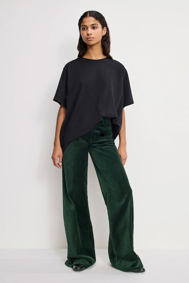 good american velvet good waist palazzo pant pine green front