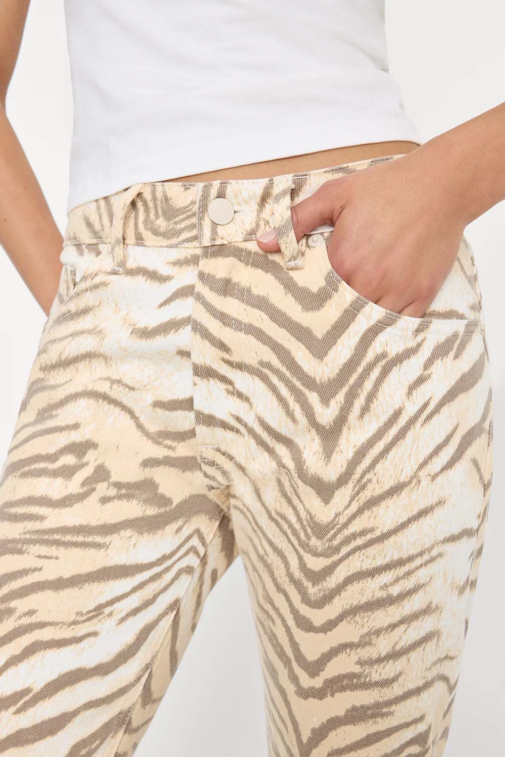 good american vintage straight ankle jeans brown tiger detail