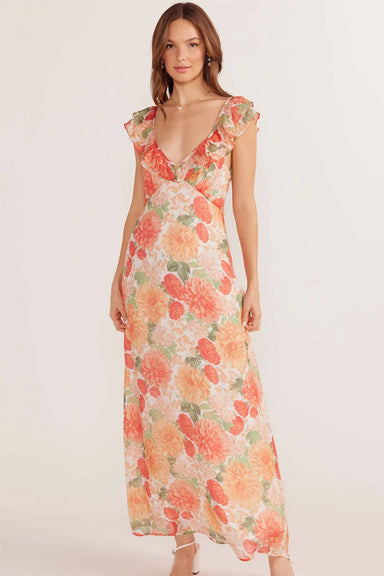 Mink Pink - Aida Frill Maxi Dress - Apricot Floral - Front