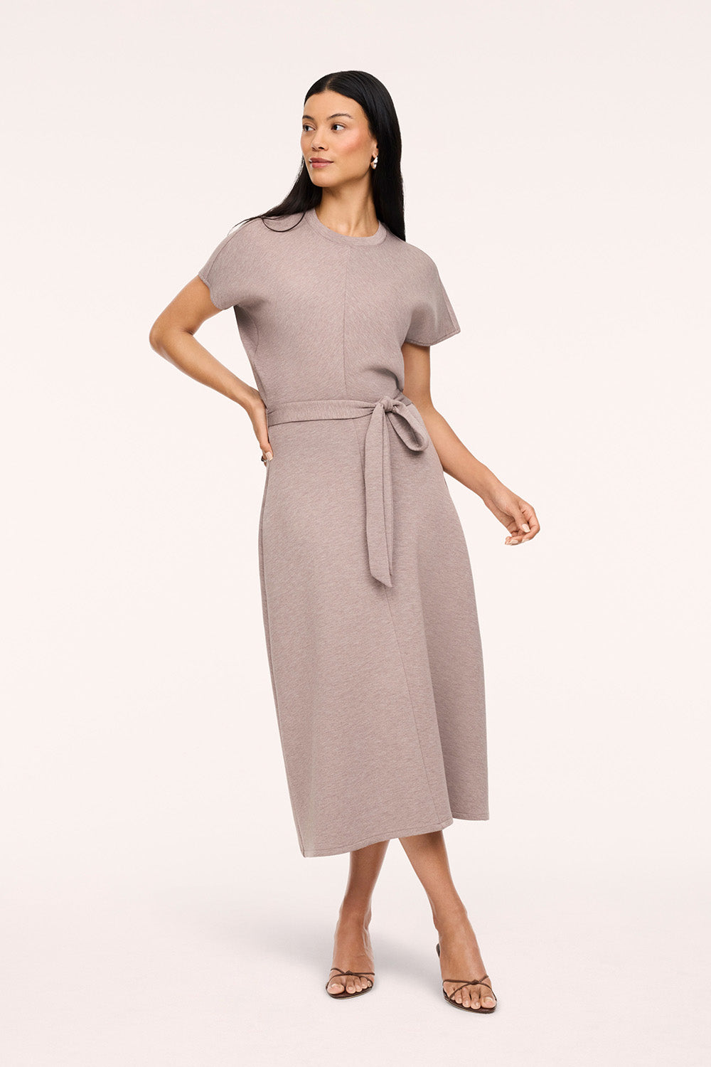 Spanx Draped Tie-Waist Maxi Dress in Taupe Heather — Front view