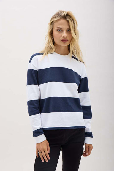 Richer Poorer - Beefy Stripe Cotton Pullover - Blue Nights - Front
