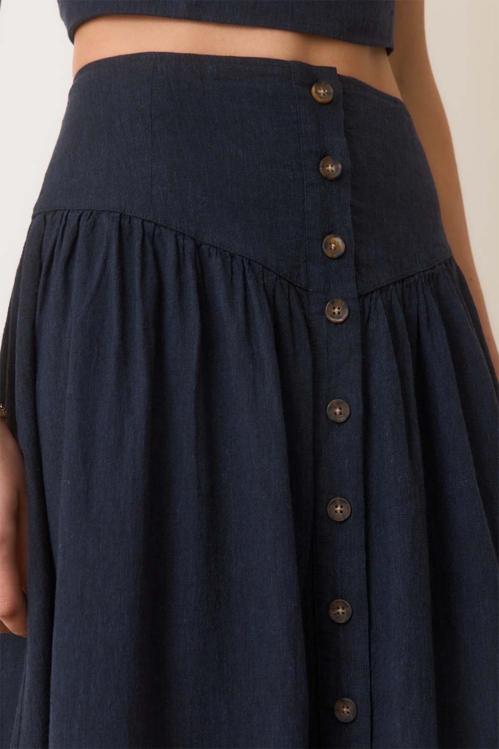 Marine Layer - Jade Button Through Skirt - India Ink - Detail