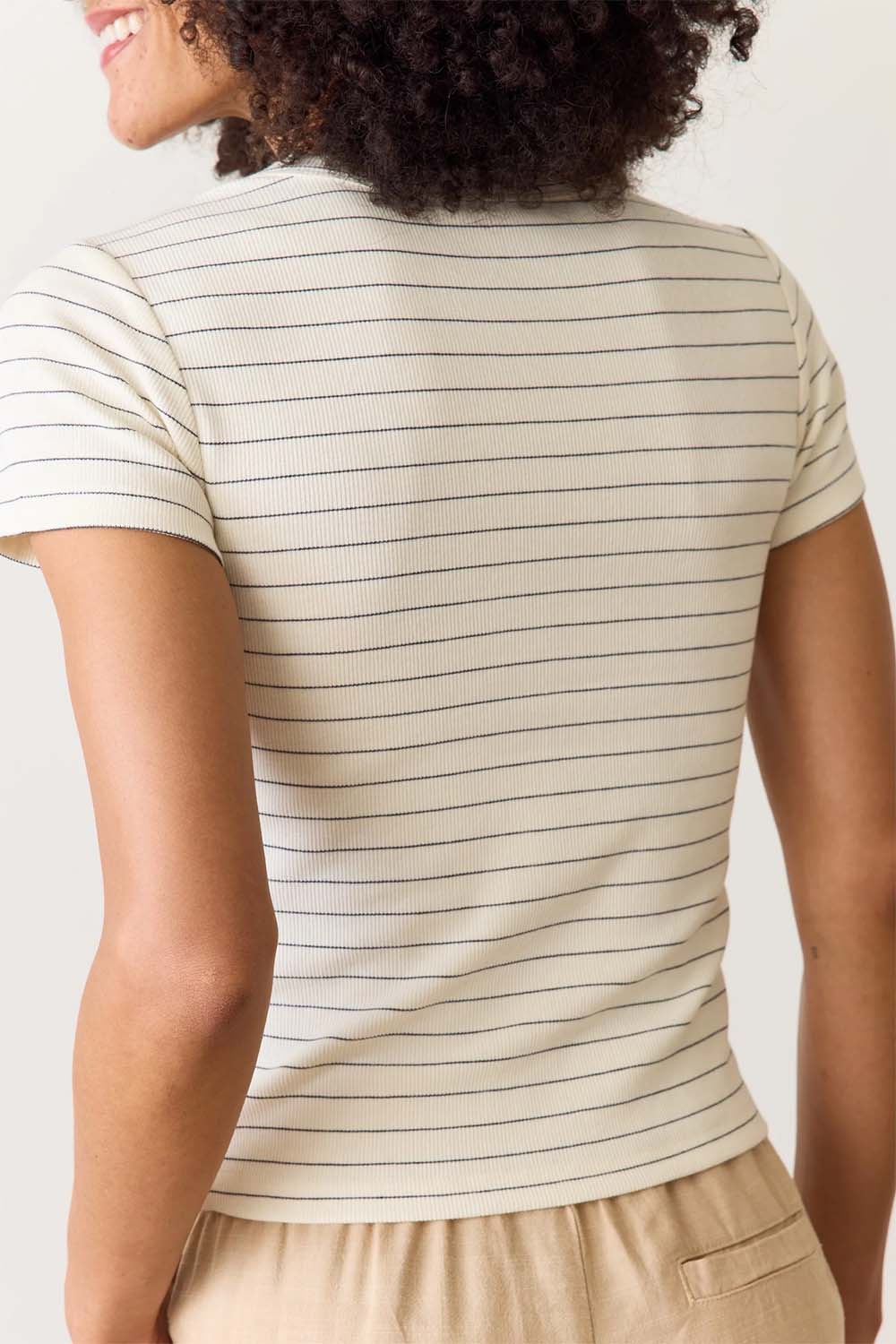 Marine Layer - Lexi Sun-In Crew Tee - Black/White Stripe - Back