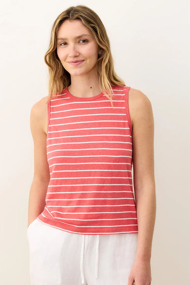 Marine Layer - Stripe Hemp Cotton Tank - Hibiscus/White Stripe - Front
