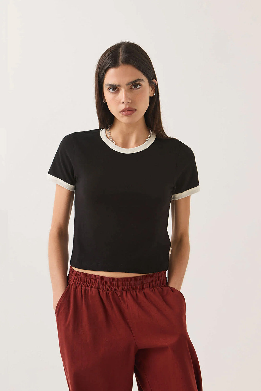 Brixton - Carefree Ringer Tee - Black/Off White - Front