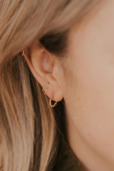 hello adorn beaded huggie hoops gold model
