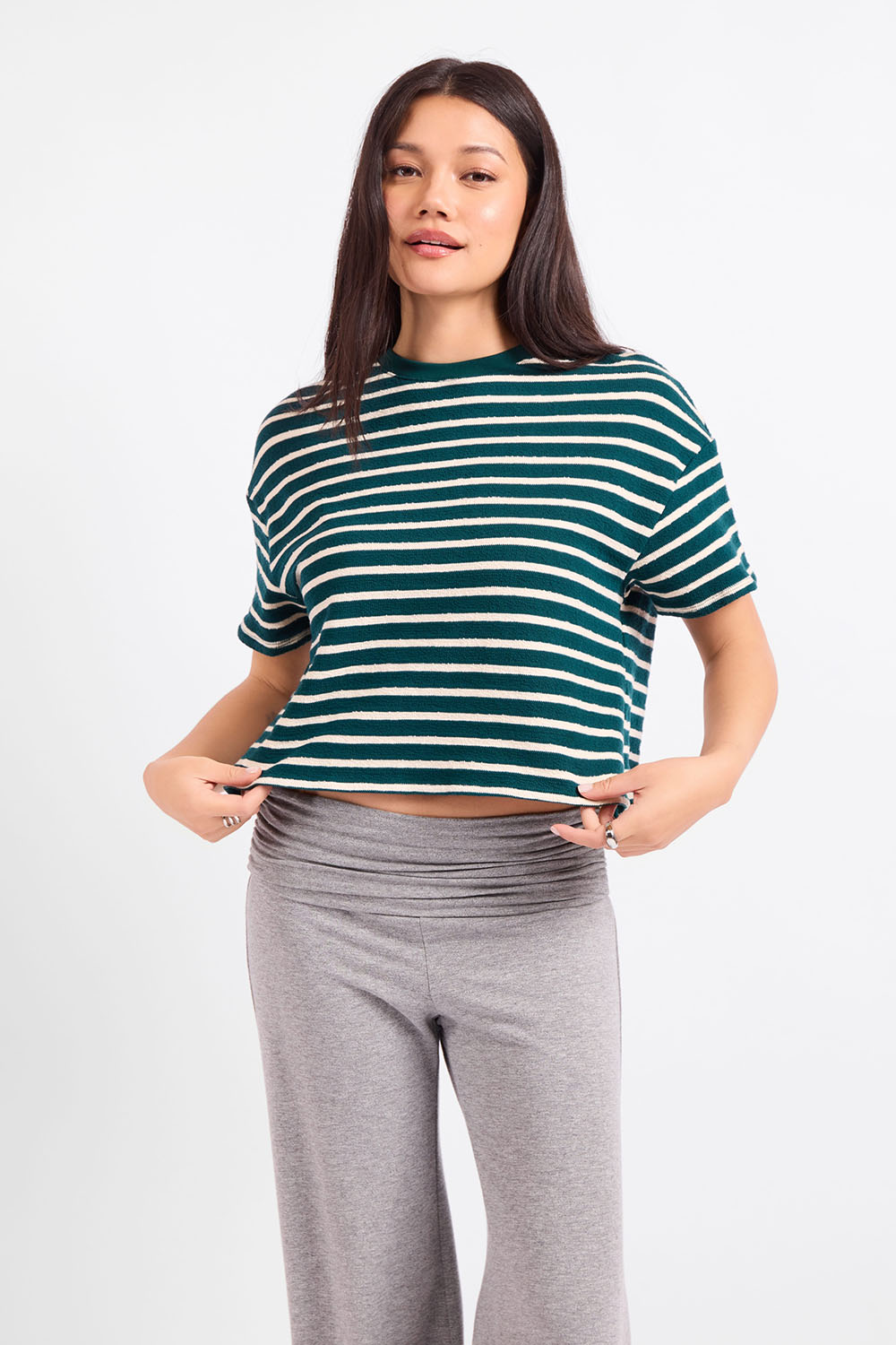 Sadie & Sage - Hall Pass Stripe Tee - Hunter Green White - Front