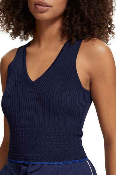 Scotch & Soda - Pointelle Knitted Tank - Navy Blue - Detail
