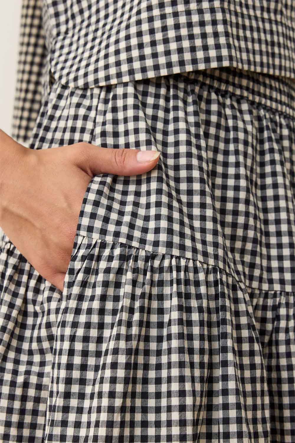 Marine Layer - Gia Poplin Skirt - Black/White Gingham - Detail