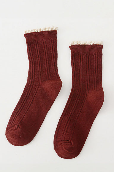 Accity - College Style Mid-Tube Socks - Wine