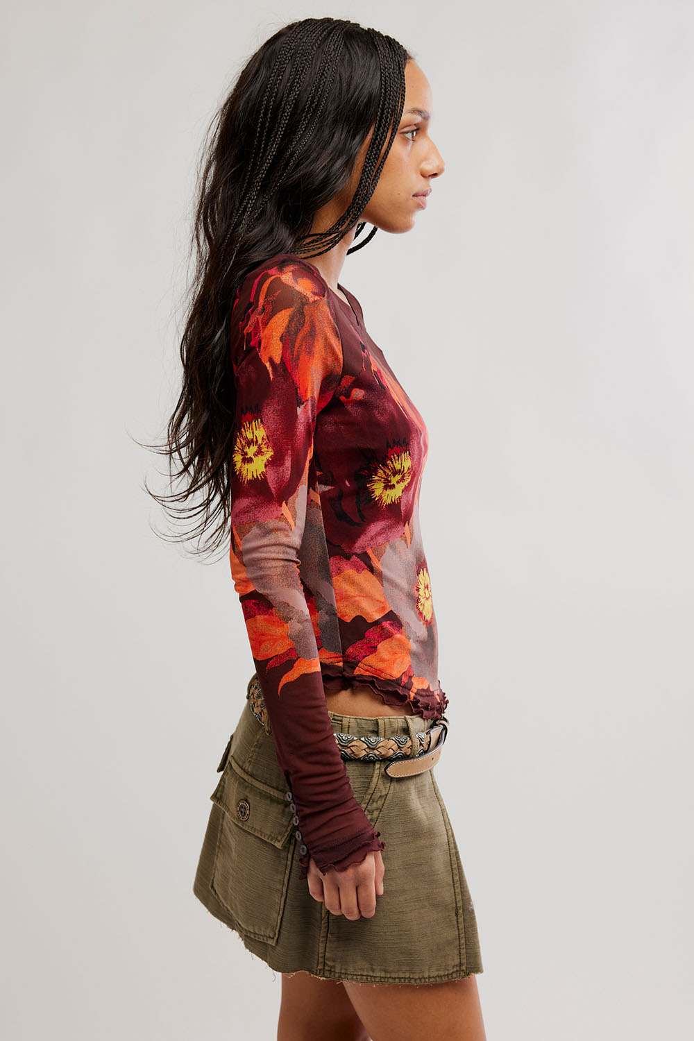 Free People - Lilly Printed Long Sleeve - Cocoa Combo - Side
