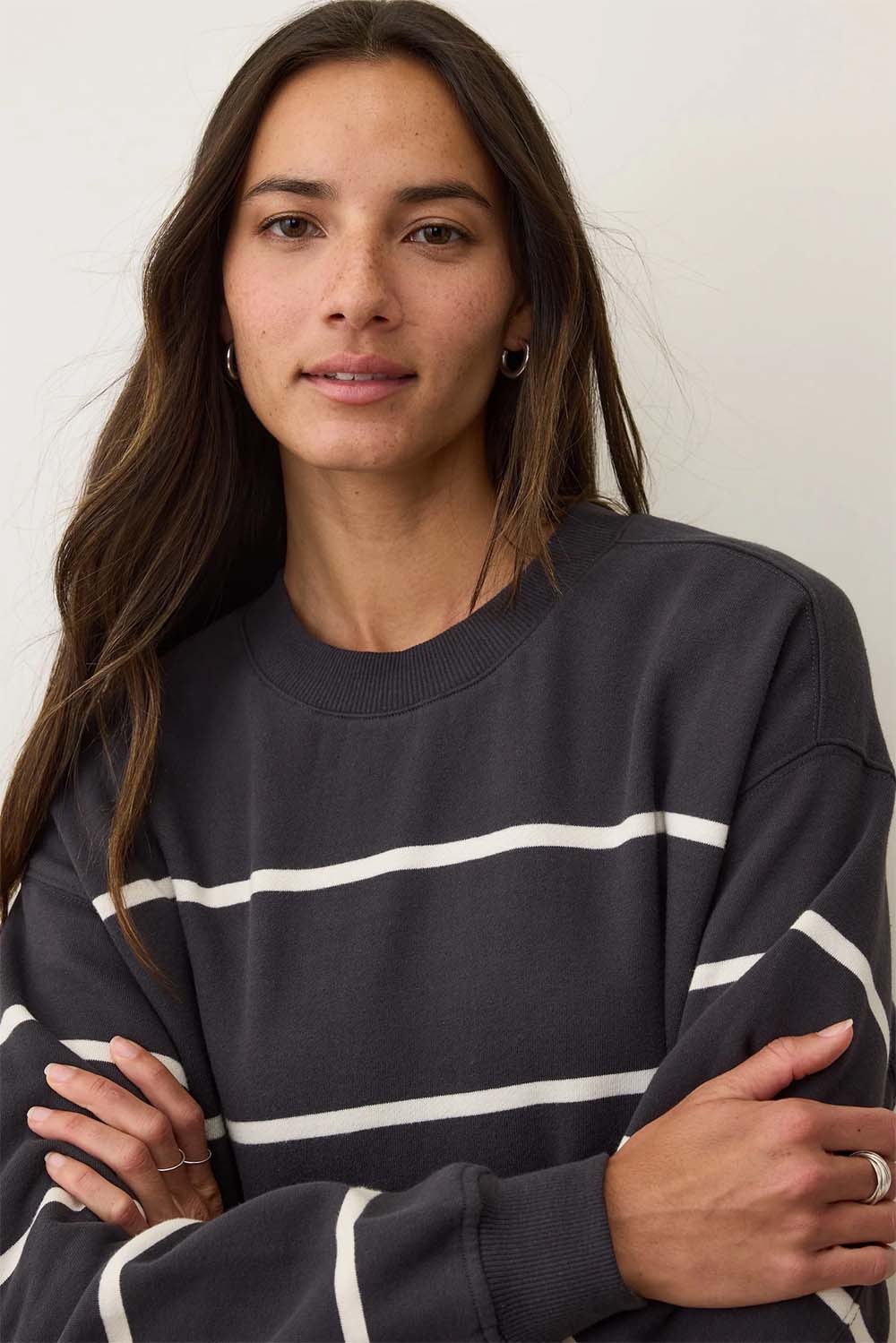 Marine Layer CLOUD 9 BIG SWEATSHIRT Black/White Stripe Detail