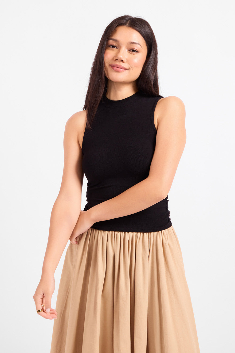 Sadie & Sage - Ronan Mock Neck Ruched Tank - Black - Front