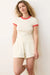Marine Layer - STRIPE LEXI RIB SUN-IN CREW TEE - Cream/Hibiscus