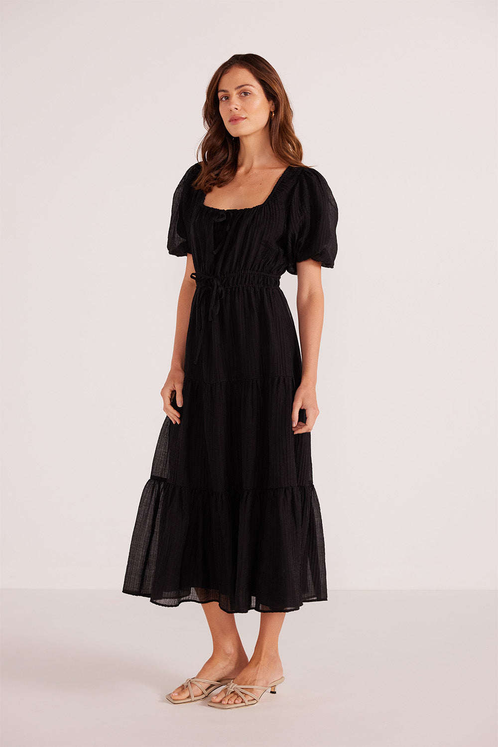 Mink Pink - Amy Tiered Midi Dress - Black - Side