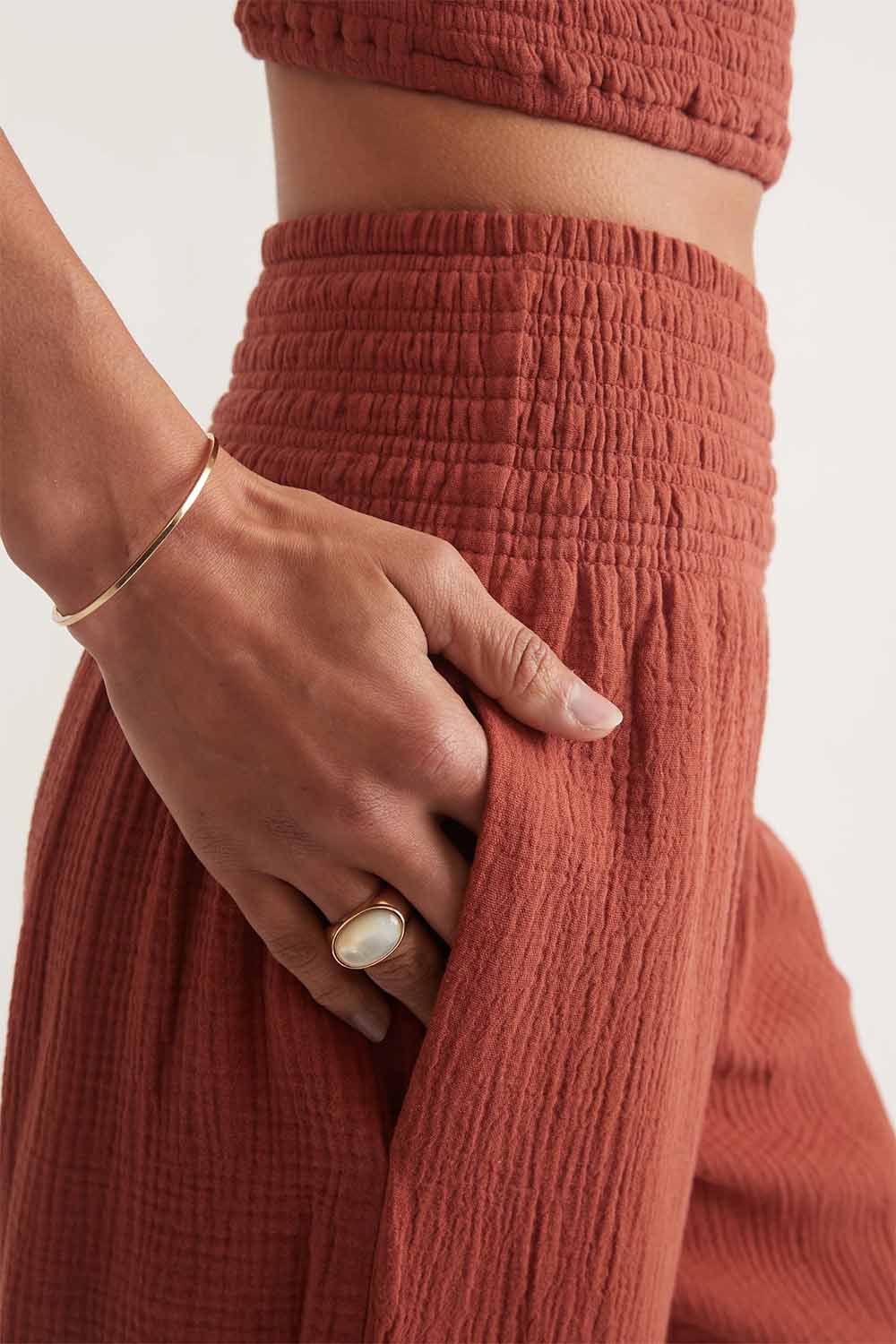 Marine Layer - Sophia Double Cloth Pant - Rust - Detail